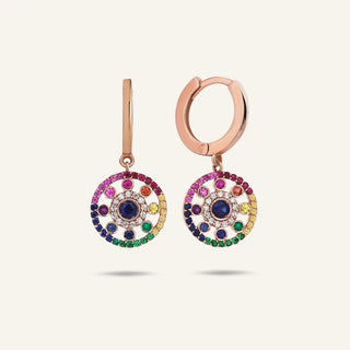 Nebula Kırmızı Altın Çok Renkli Taşlı Sallantılı Küpe