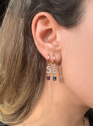 Diamond S Initial & Amethyst Earring