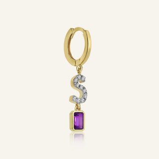 Diamond S Initial & Amethyst Earring