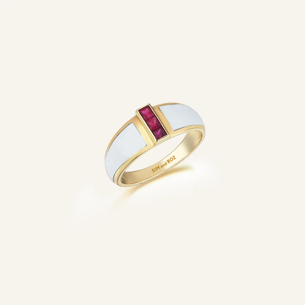 Alignment Enamel & Ruby Ring in Yellow Gold – Sim and Roz