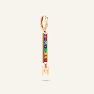 Rainbow M Harfi Kırmızı Altın Küpe