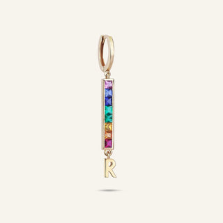 Rainbow R Harfi Sarı Altın Küpe