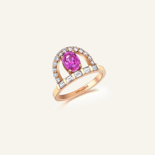 Sirius Pembe Safir Taşlı Pırlanta Baget Yüzük