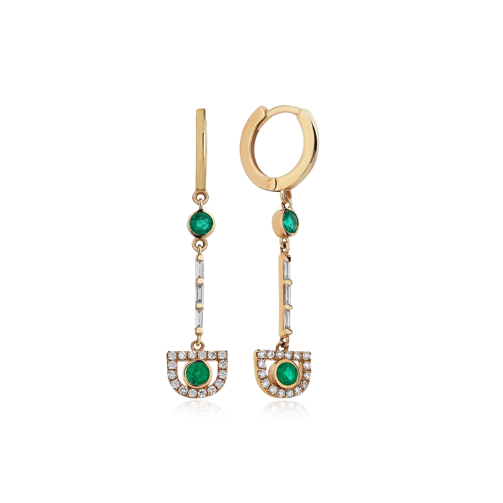 Comet Emerald & Baguette Diamond Drop Earrings