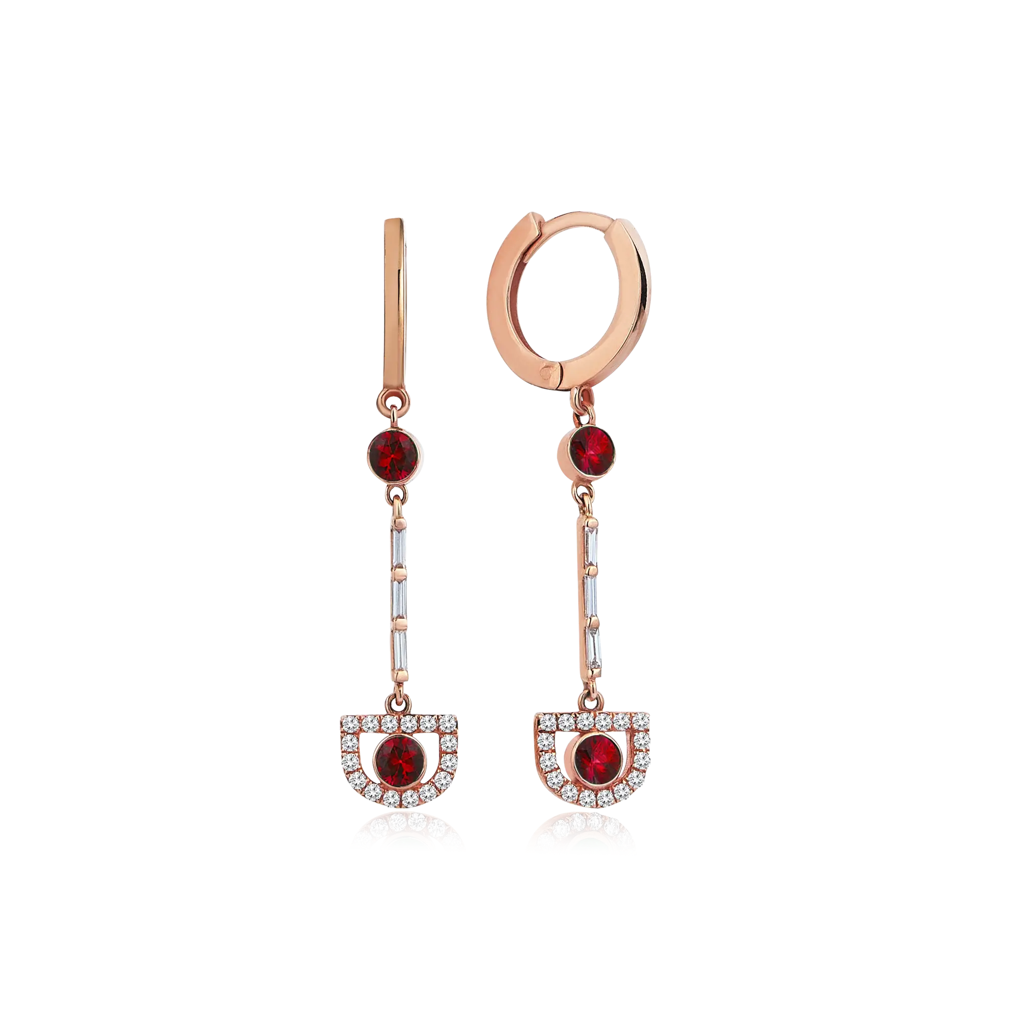 Comet Ruby & Baguette Diamond Drop Earrings