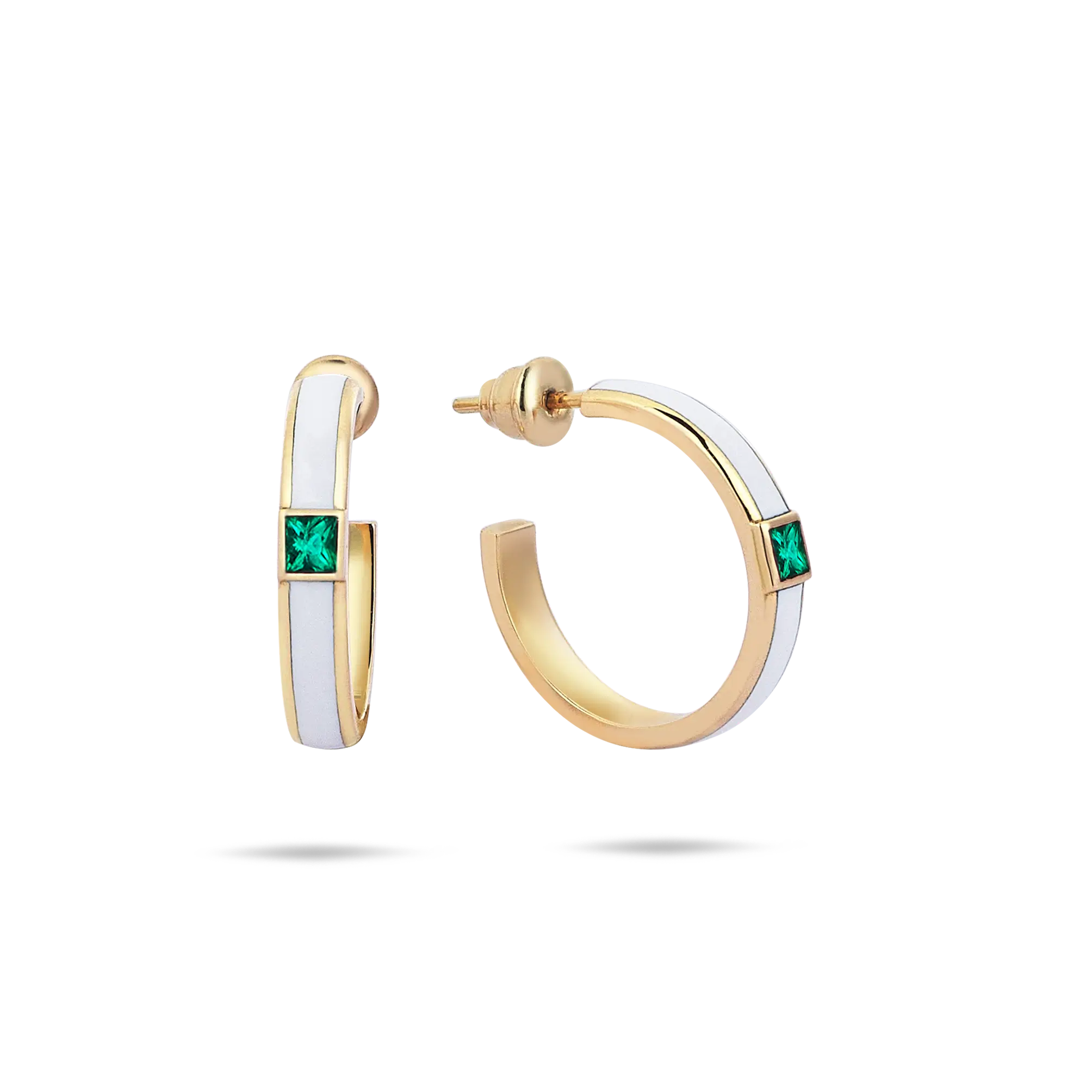 Disc Emerald Hoop Earrings