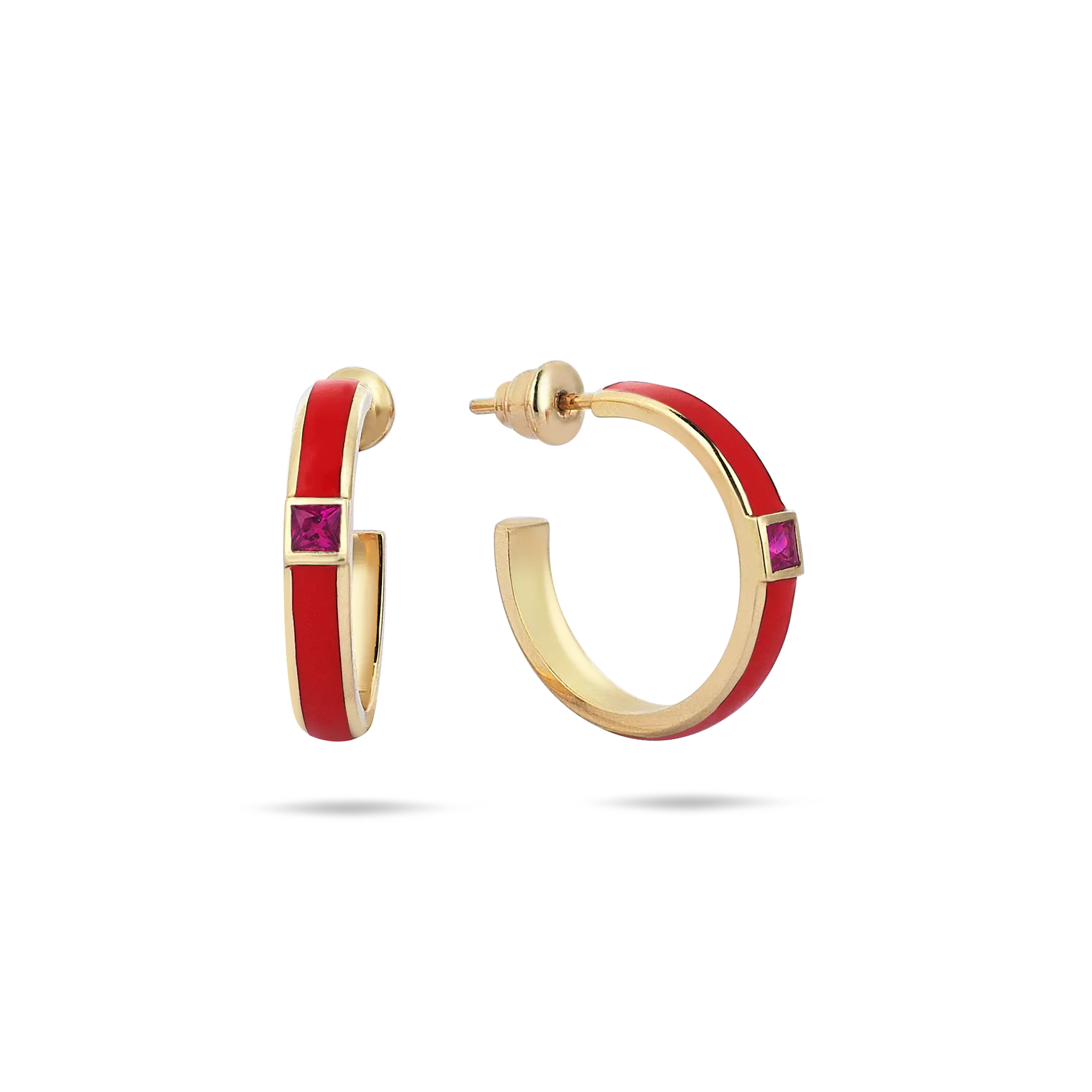 Disc Ruby Hoop Earrings