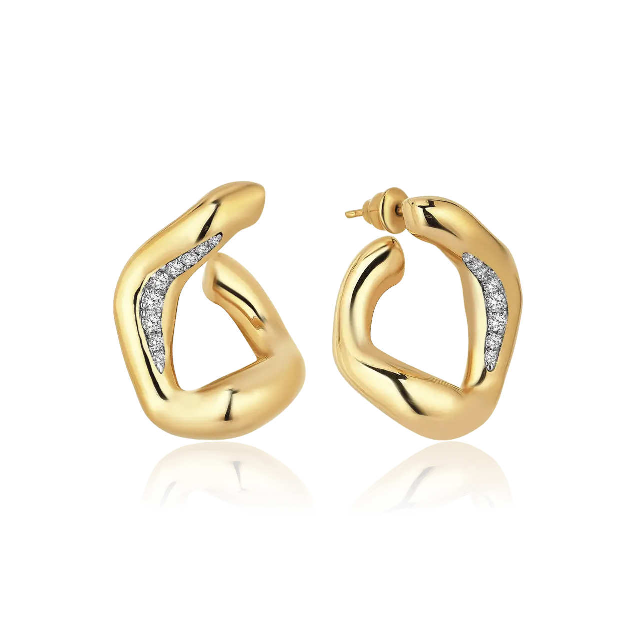 Maxi Stream Yellow Gold Diamond Earrings