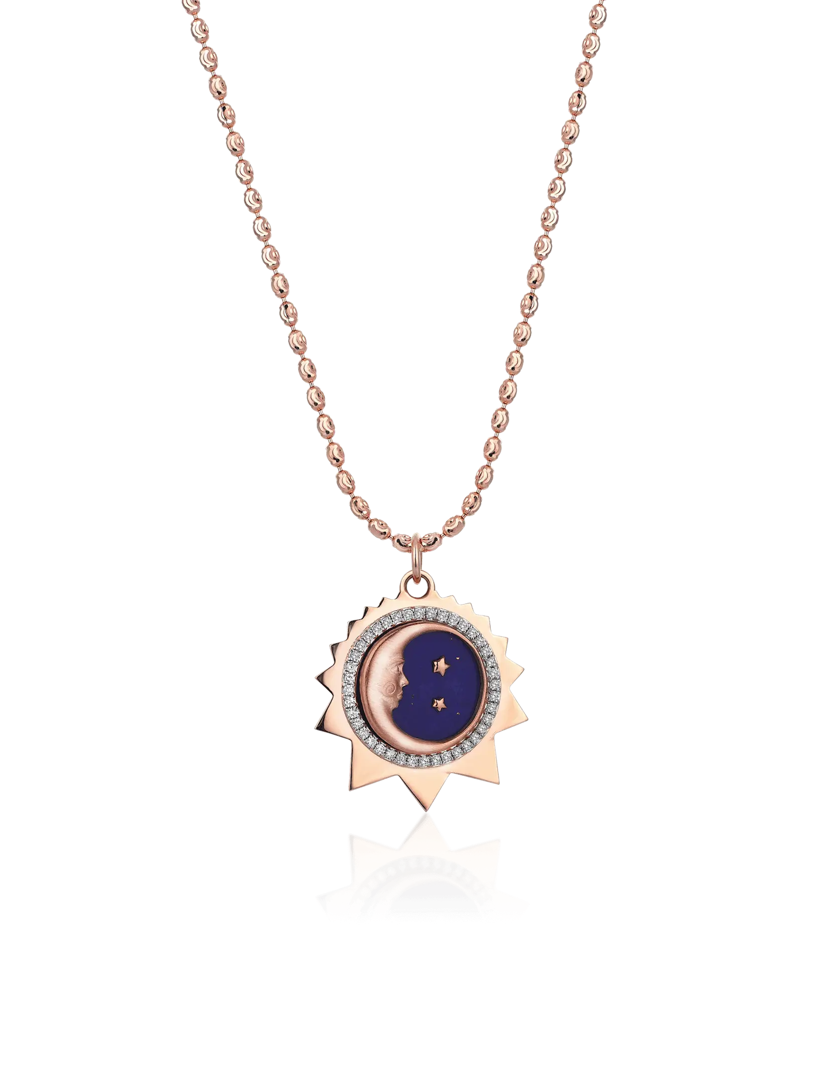 Lapis Lazuli & Diamond Moon Pendant Necklace